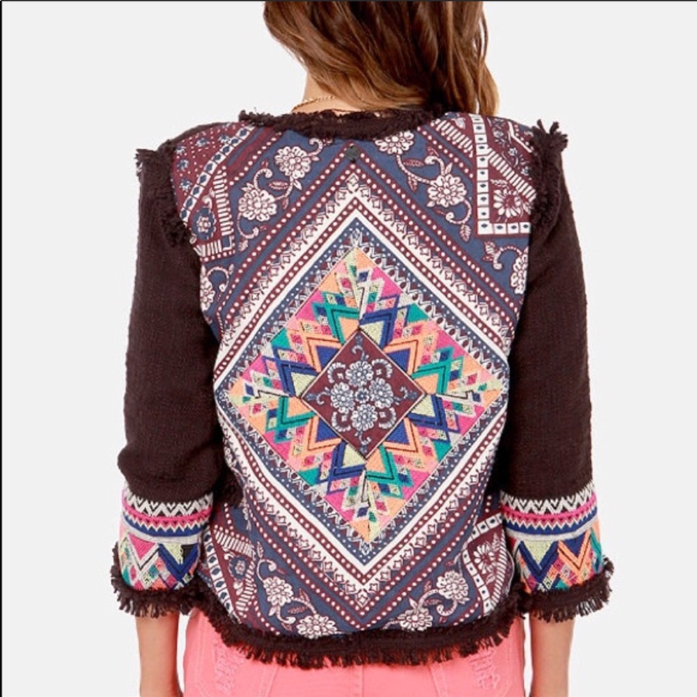 Billabong Lou Embroidered Black Cropped Jacket